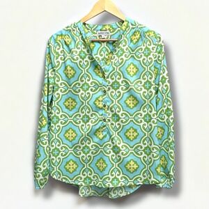 Buckhead Betties‎ Green & Yellow Split V-Neck 3/4 Button Front Top